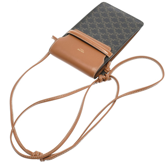Celine Phone Pouch Triomphe Canvas Lambskin Tan - Picture 3 of 12